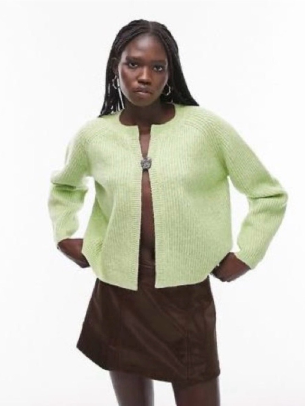 Topshop Light Green Knit Boxy Cardigan